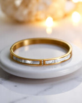 Mother of Pearl & Rhinestone Bangle Bracelet | Elegant Stainless Steel Jewelry for Women